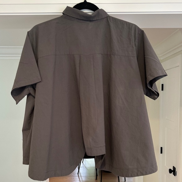 Women's Short Sleeve Blouse - Dark Gray - Picture 6 of 7